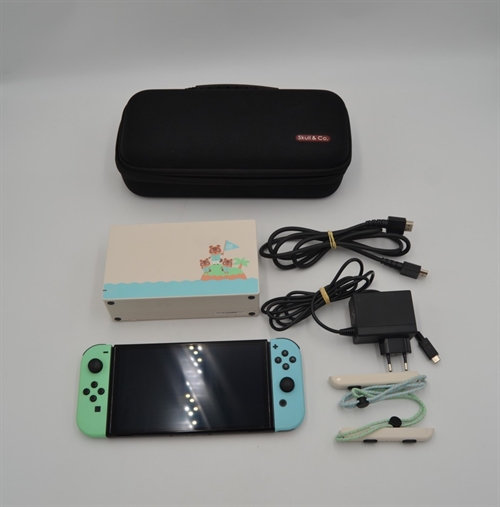 Nintendo Switch - OLED med Animal Crossing joycons og dock - Konsol - SNR XTJ10285311517 (B Grade) (Genbrug)